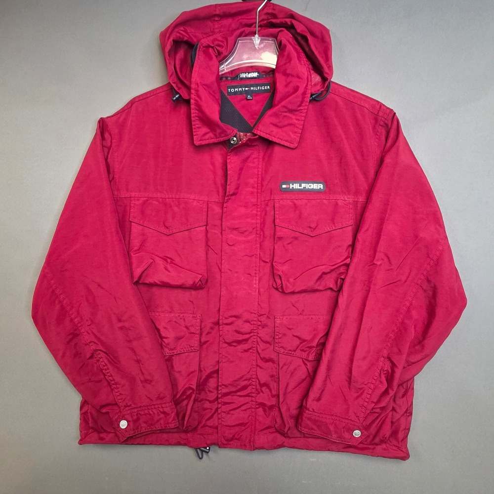 Tommy Hilfiger Jacket Men's Vintage Hooded Utility Field Coat Red XL